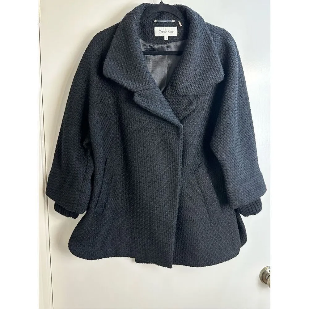 Calvin Klein black coat size 6 with removable knit sleeves